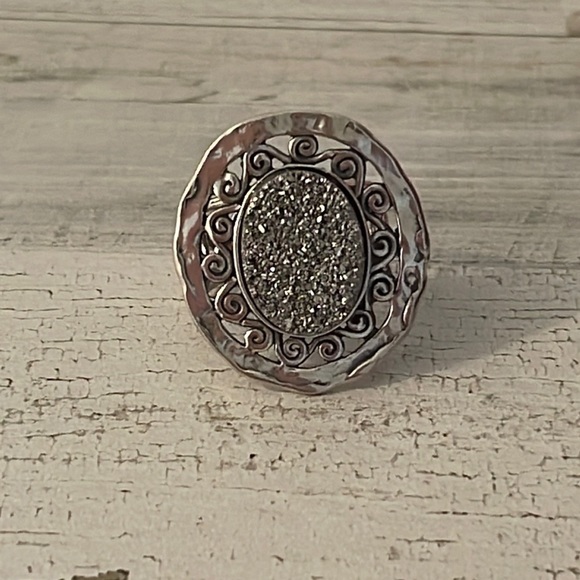 Vintage Or Paz Silver Druzy Statement Ring. - Picture 1 of 4